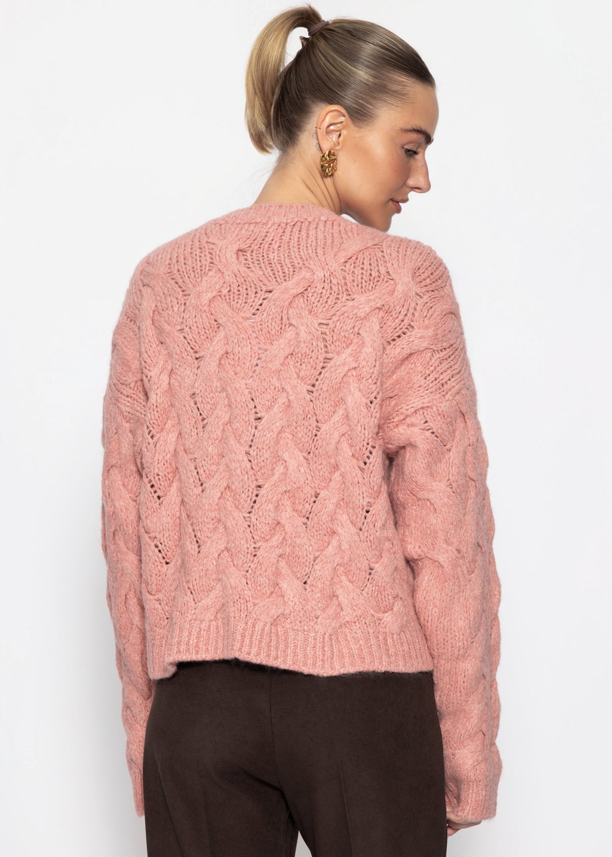 Zopfmusterpullover - rosa