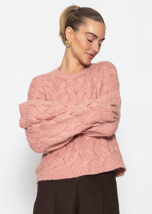 Zopfmusterpullover - rosa
