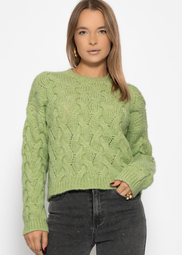 Zopfmusterpullover - salbeigrün
