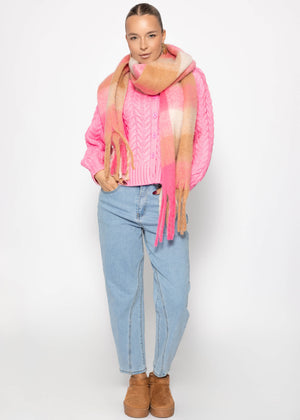 Zopfstrick-Cardigan mit Rundhalsausschnitt - pink