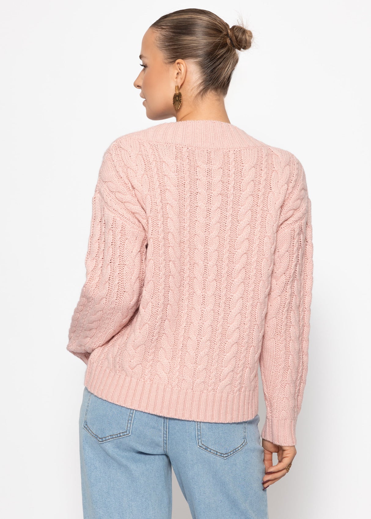 Cold rope sweater with V -neck - pink
