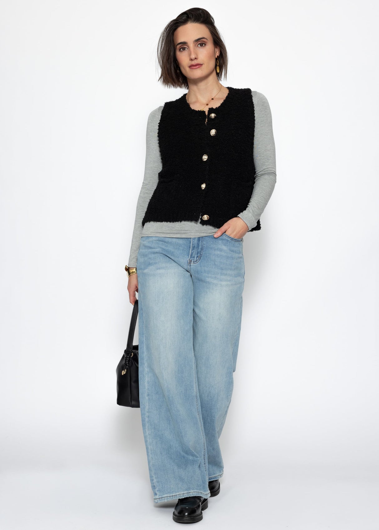 Langarmshirt mit Ausschnitt - grau