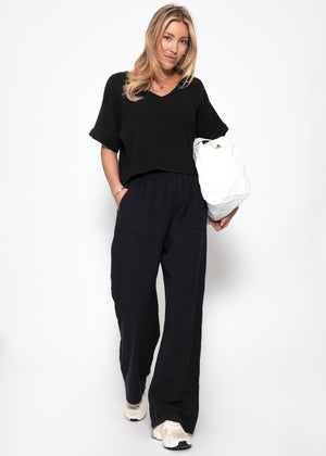 Muslin V-neck shirt - black