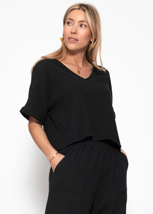 Muslin V-neck shirt - black