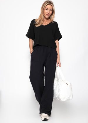 Muslin V-neck shirt - black