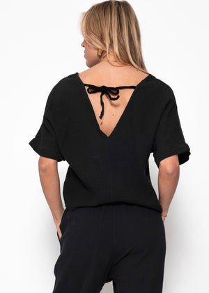 Muslin V-neck shirt - black