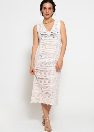 Ärmelloses Strickkleid mit Strukturmuster - hellbeige