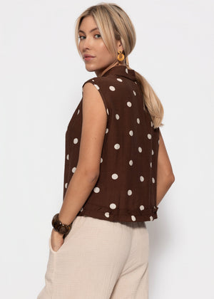 Ärmellose Chiffon Bluse mit Punktemuster - braun