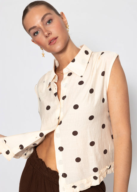 Ärmellose Chiffon Bluse mit Punktemuster - creme von SASSYCLASSY