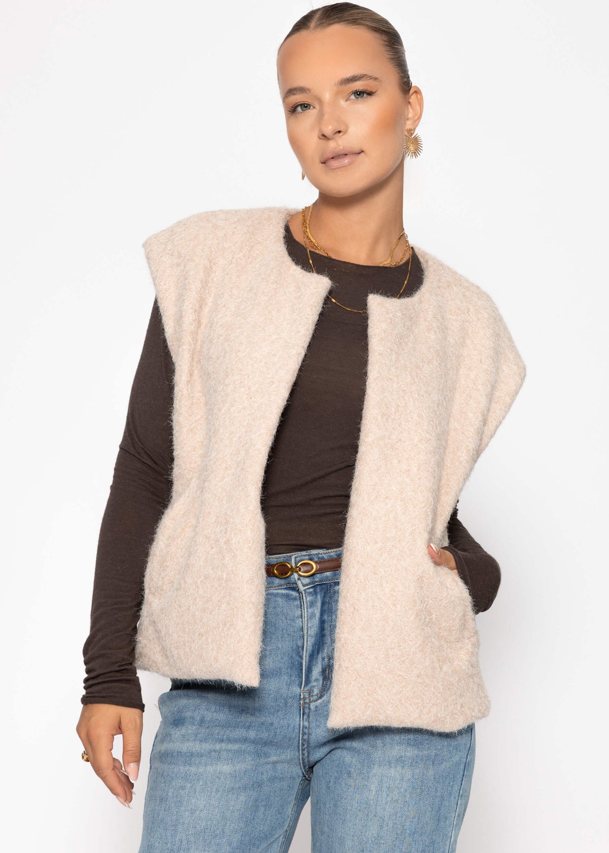GRACE KARIN Damen Westen Vintage V-Ausschnitt Knopf Elegant ärmellose Weste mit Taschen Aprikose M GRACE KARIN Damen Westen Vintage V-Ausschnitt Knopf Elegant ärmellose Weste mit Taschen Aprikose M