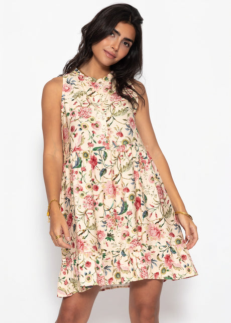 Ärmelloses Kleid mit Volants und Blümchendruck - beige von SASSYCLASSY