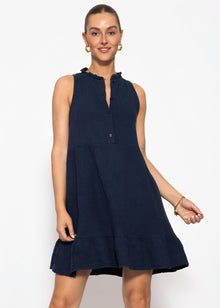 Ärmelloses Musselin Kleid mit Volants - dunkelblau