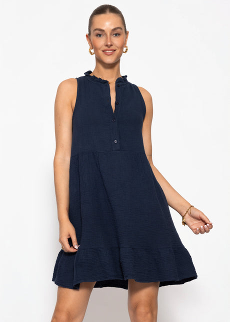 Ärmelloses Musselin Kleid mit Volants - dunkelblau von SASSYCLASSY