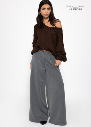 Anzughose mit weitem Bein - grau