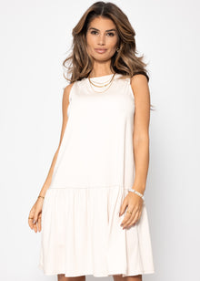 Ärmelloses Kleid mit Volant - beige