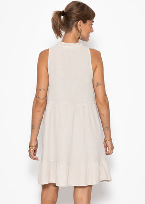 Ärmelloses Musselin Kleid mit Volants - beige
