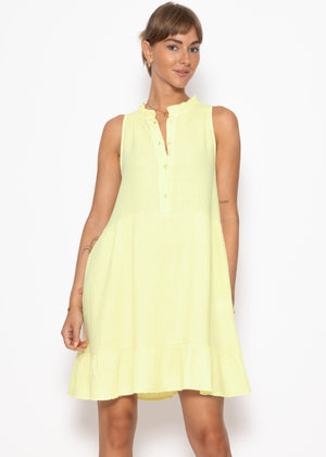 Ärmelloses Musselin Kleid mit Volants - buttergelb