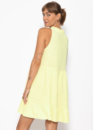 Ärmelloses Musselin Kleid mit Volants - buttergelb