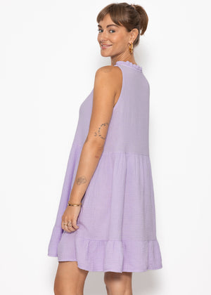 Ärmelloses Musselin Kleid mit Volants - flieder