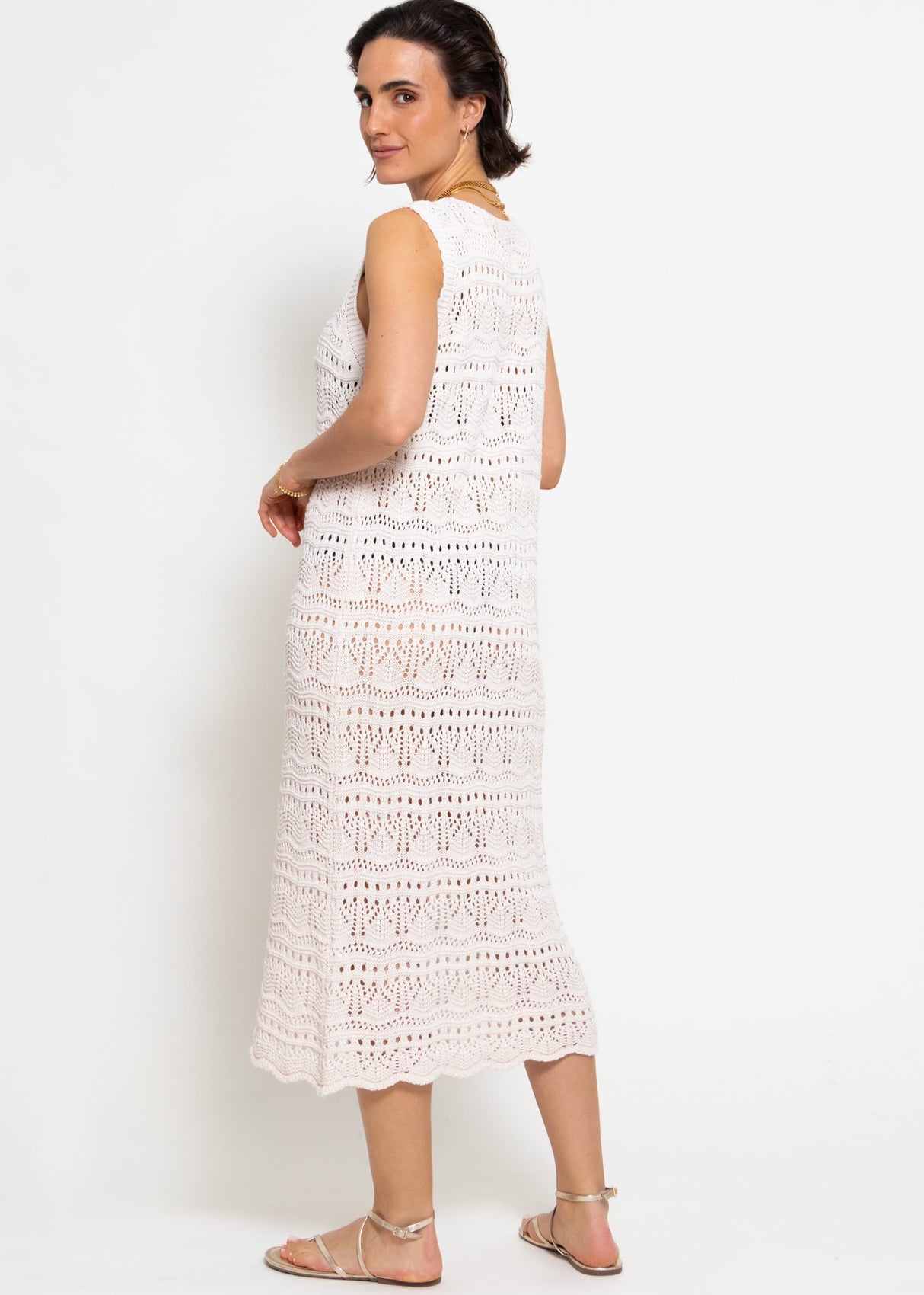 Ärmelloses Strickkleid mit Strukturmuster - hellbeige