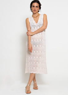 Ärmelloses Strickkleid mit Strukturmuster - hellbeige
