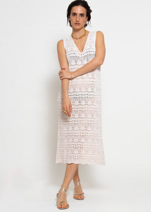 Ärmelloses Strickkleid mit Strukturmuster - hellbeige