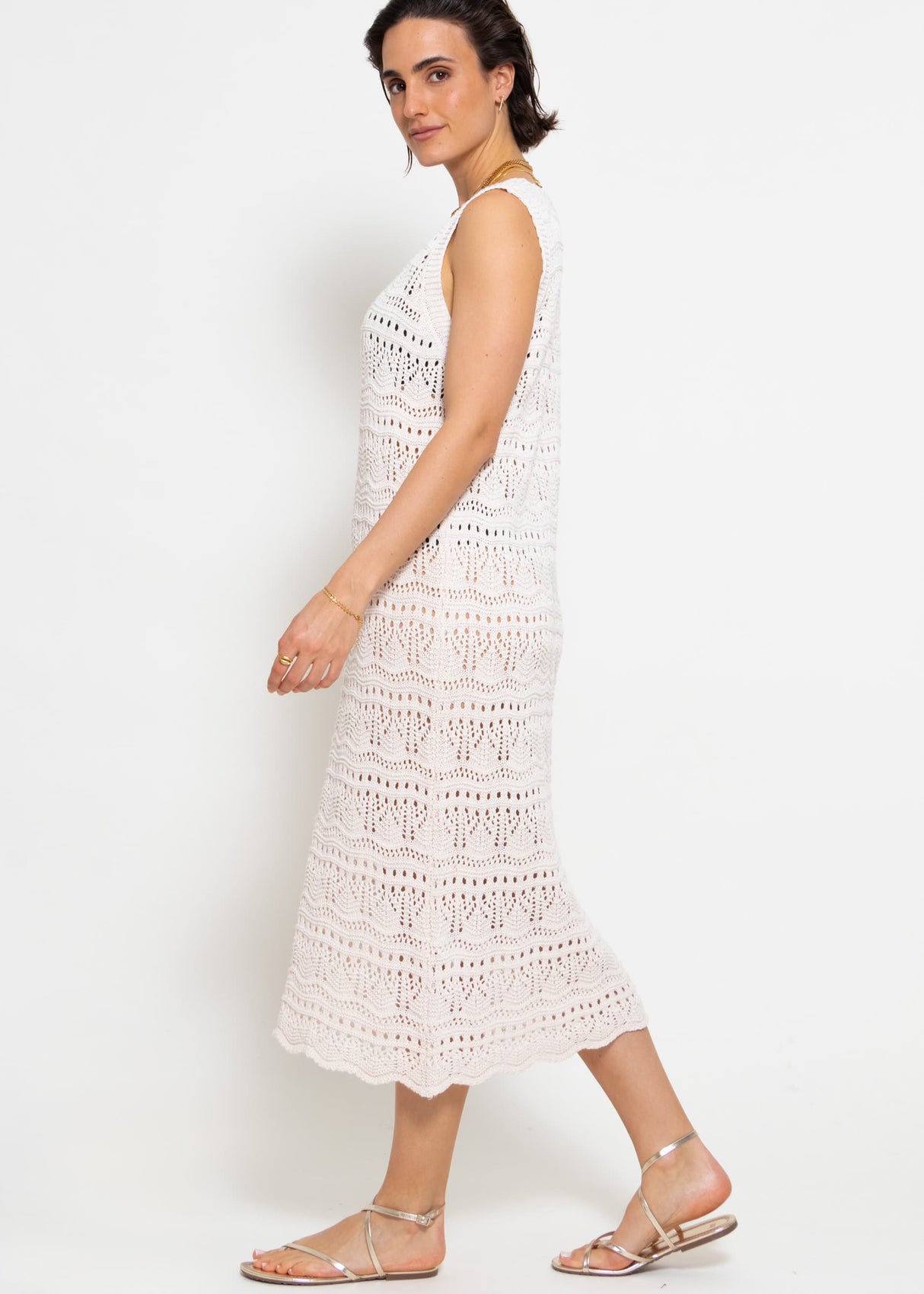 Ärmelloses Strickkleid mit Strukturmuster - hellbeige