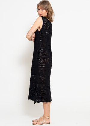 Ärmelloses Strickkleid mit Strukturmuster - schwarz