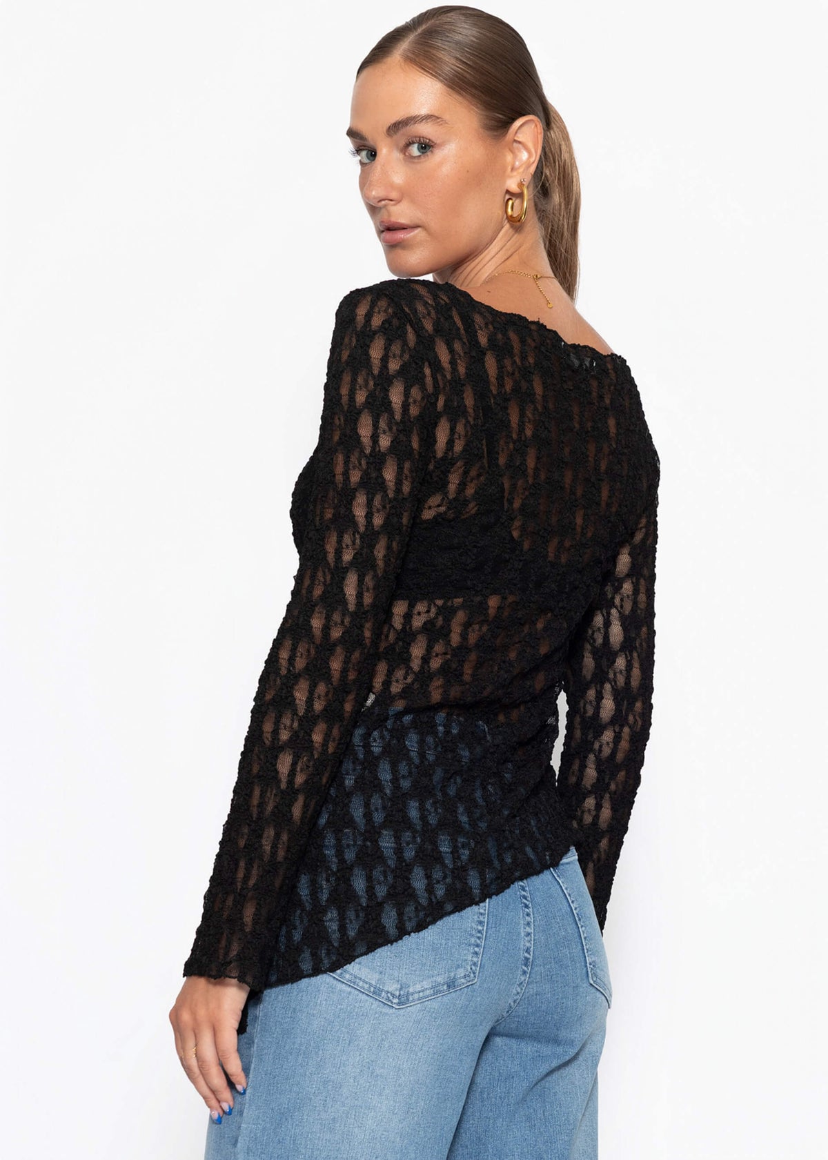 Asymmetrisches Spitzenoberteil - schwarz