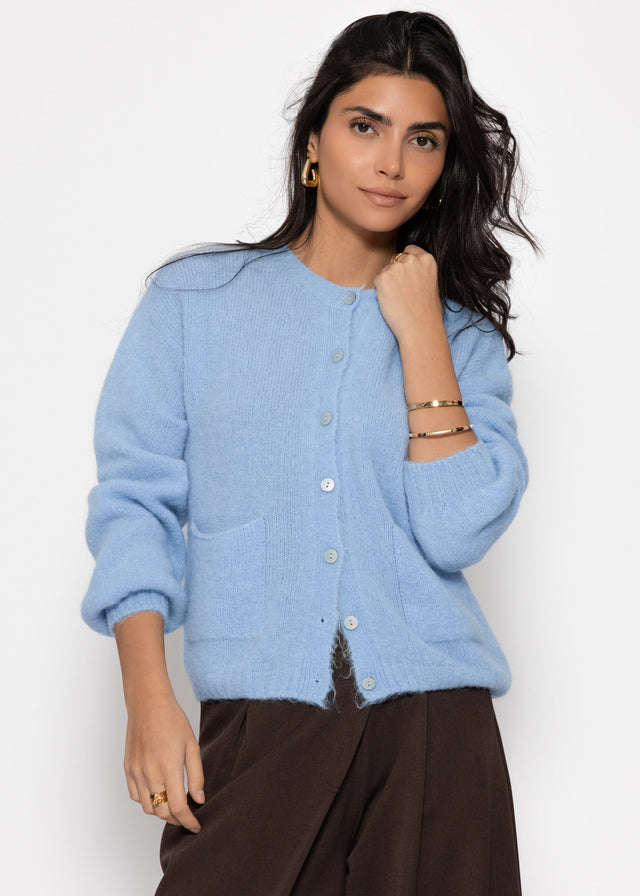 Strickjacke aus Alpaka-Mix - eisblau