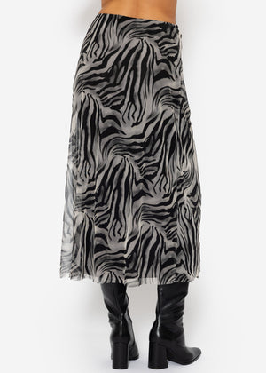 Ausgestellter Mesh Rock mit Zebra-Print - hellgrau