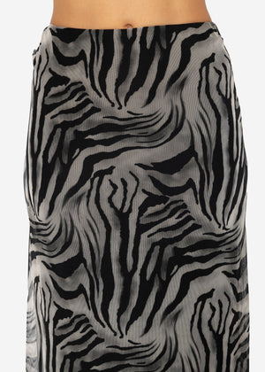 Ausgestellter Mesh Rock mit Zebra-Print - hellgrau
