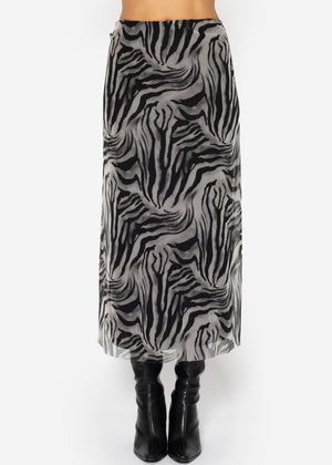 Ausgestellter Mesh Rock mit Zebra-Print - hellgrau