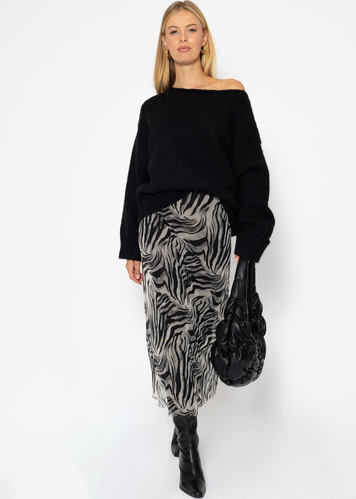 Ausgestellter Mesh Rock mit Zebra-Print - hellgrau