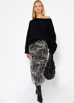 Ausgestellter Mesh Rock mit Zebra-Print - hellgrau