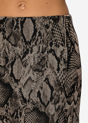 Ausgestellter Meshrock mit Snake-Print - braun
