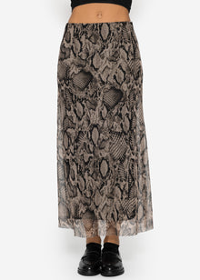 Ausgestellter Meshrock mit Snake-Print - braun