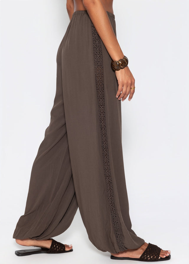 Balloon trousers with lace inserts - brown