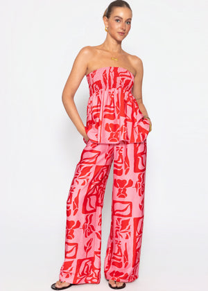 Bandeau Top mit Kunstprint - pink-rot