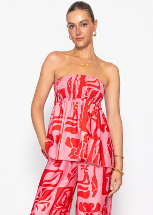 Bandeau Top mit Kunstprint - pink-rot