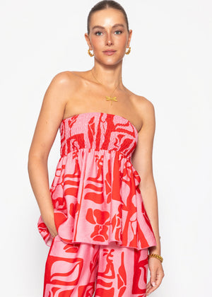 Bandeau Top mit Kunstprint - pink-rot