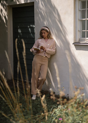 Suede-look barrel-leg trousers - beige