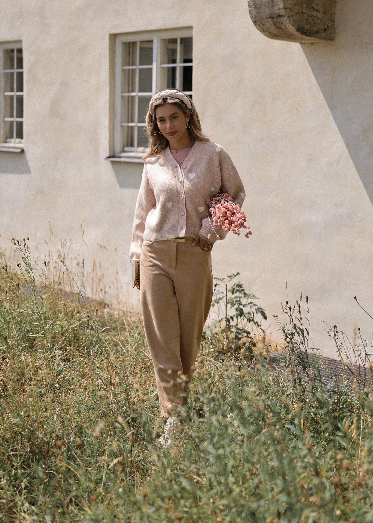 Suede-look barrel-leg trousers - beige