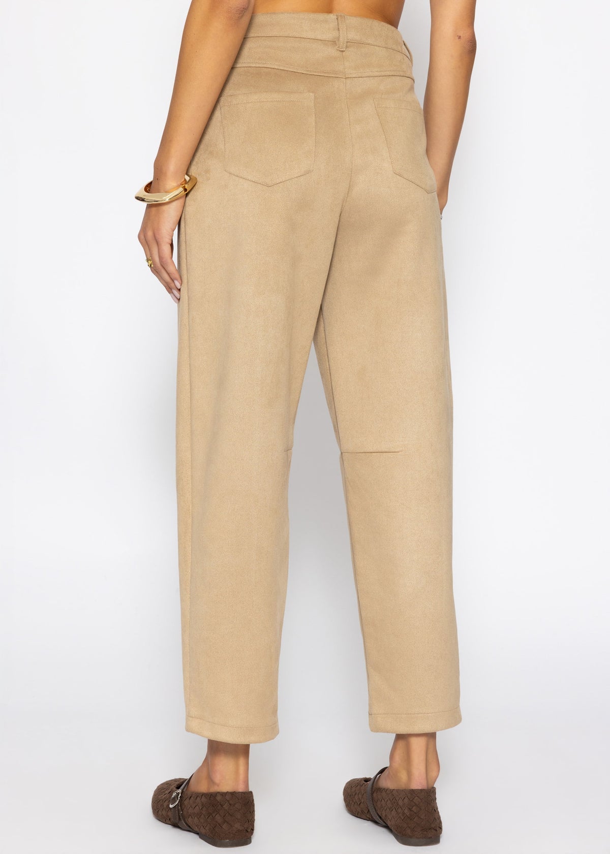 Barrel-Leg Hose in Wildlederoptik - beige