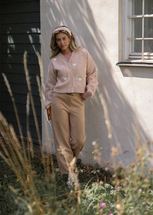 Suede-look barrel-leg trousers - beige