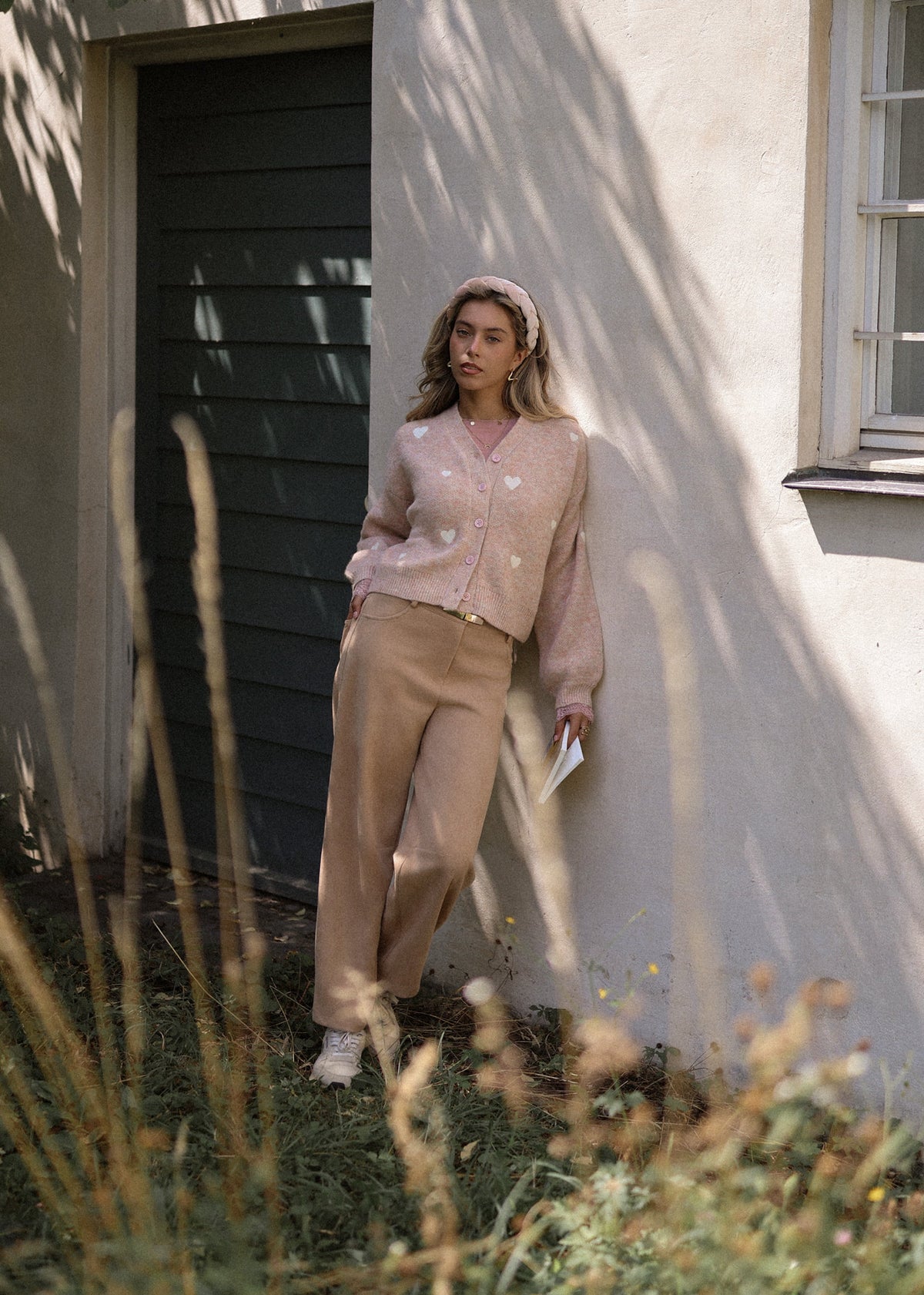 Suede-look barrel-leg trousers - beige