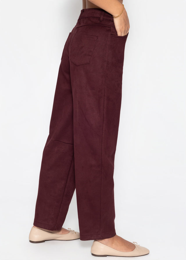 Barrel-Leg Hose in Wildlederoptik - burgundy