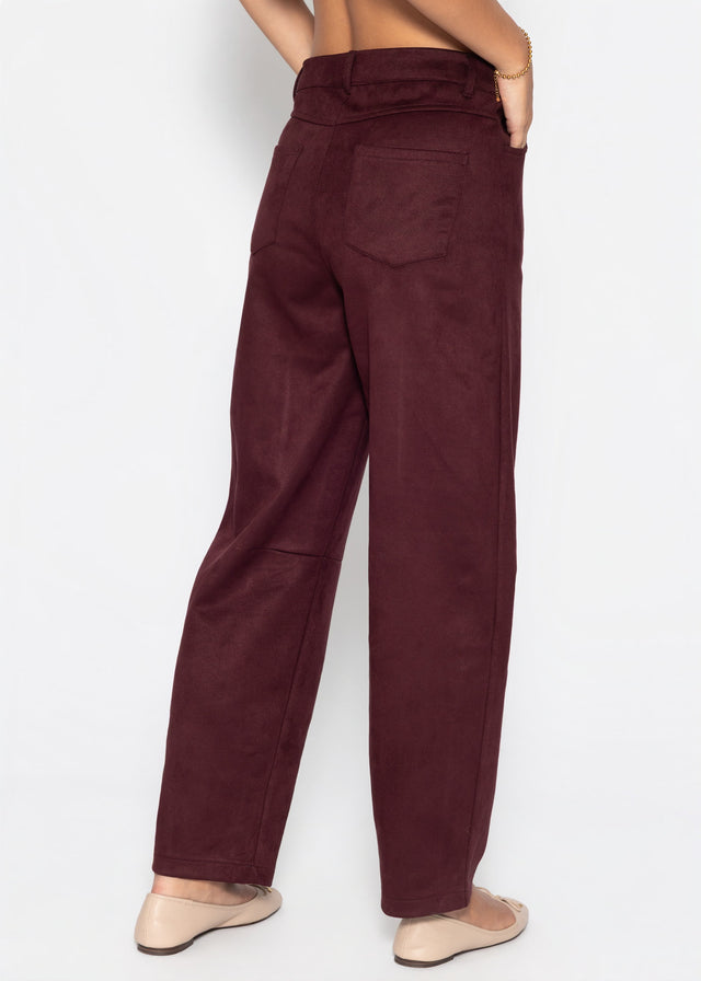 Barrel-Leg Hose in Wildlederoptik - burgundy