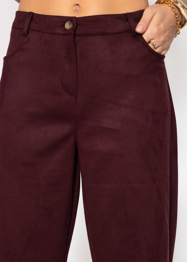 Barrel-Leg Hose in Wildlederoptik - burgundy