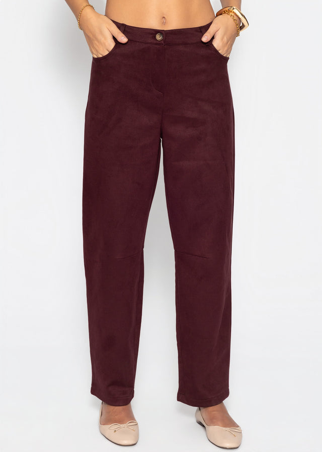 Barrel-Leg Hose in Wildlederoptik - burgundy